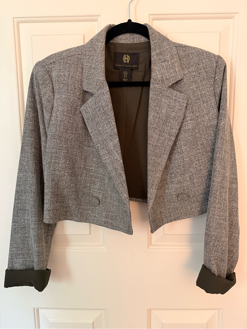 House of Harlow 1960 Cropped Grey Tweed Blazer Jacket